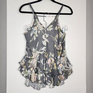 Chaser Floral Strappy Tank Top Button Front Ruffles sage size M NWT